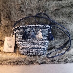 Jen & Co. Stylish Navy and White Tassel Crossbody Bag